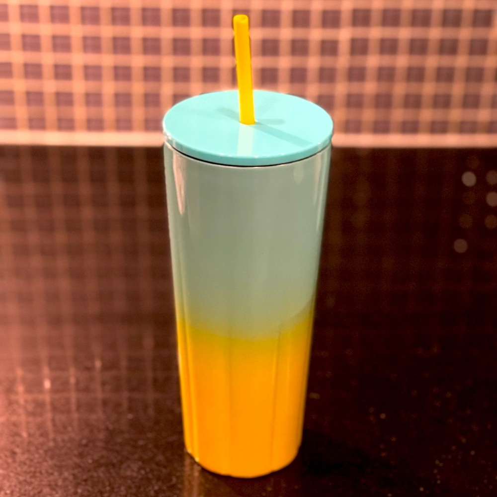 NWT💙💛Starbucks Summer 2021 Blue & Yellow Puffy Stainless S. Venti Tumbler & 🎁 - Picture 3 of 4